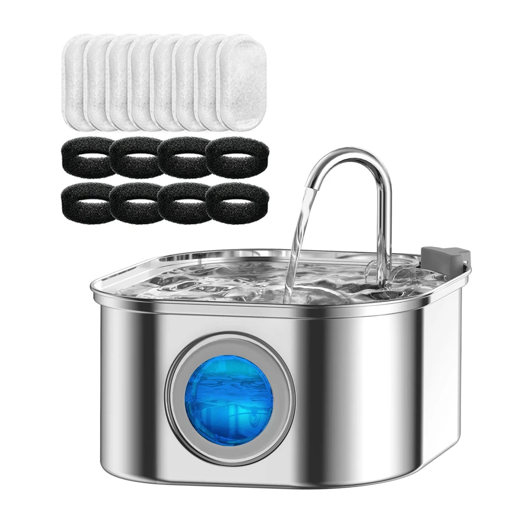 Transparent Window Cat Water Dispenser with Sensor 3.2L/108oz Super Quiet & Pets Auto Filter Stainless Steel Cats Water Fountain