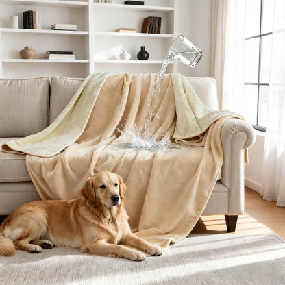 Waterproof Blanket for Bed Sofa Couch, Water Resistant Blanket，Reversible Leakproof Bed Cover for Adults Elderly Pets