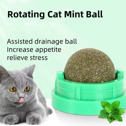 Rotating Catnip Ball Cat Toy Wall-Mounted Self-Playing Cat Teaser Boredom Relief Molar Biscuit Licking Toy Interactive Supplies