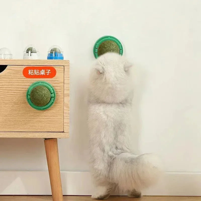 Rotating Catnip Ball Cat Toy Wall-Mounted Self-Playing Cat Teaser Boredom Relief Molar Biscuit Licking Toy Interactive Supplies