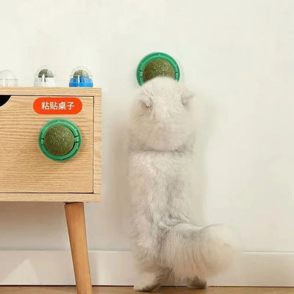 Rotating Catnip Ball Cat Toy Wall-Mounted Self-Playing Cat Teaser Boredom Relief Molar Biscuit Licking Toy Interactive Supplies