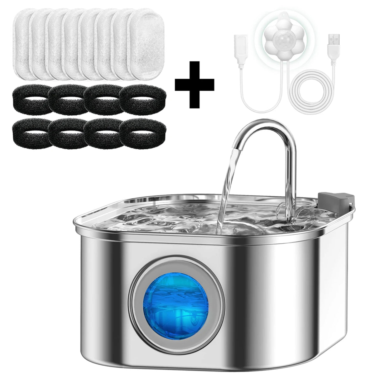 Transparent Window Cat Water Dispenser with Sensor 3.2L/108oz Super Quiet & Pets Auto Filter Stainless Steel Cats Water Fountain