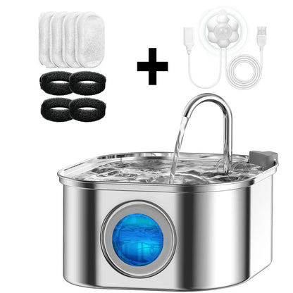 Transparent Window Cat Water Dispenser with Sensor 3.2L/108oz Super Quiet & Pets Auto Filter Stainless Steel Cats Water Fountain