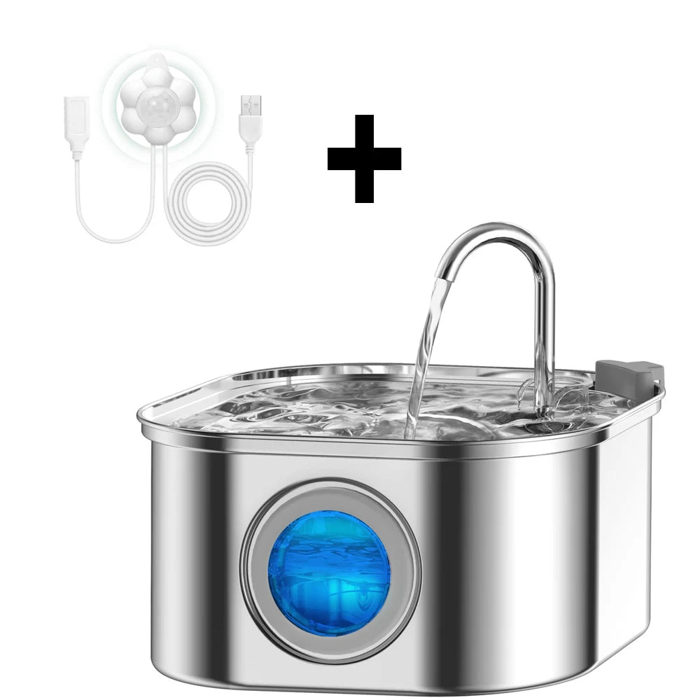 Transparent Window Cat Water Dispenser with Sensor 3.2L/108oz Super Quiet & Pets Auto Filter Stainless Steel Cats Water Fountain