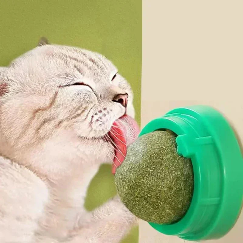 Rotating Catnip Ball Cat Toy Wall-Mounted Self-Playing Cat Teaser Boredom Relief Molar Biscuit Licking Toy Interactive Supplies
