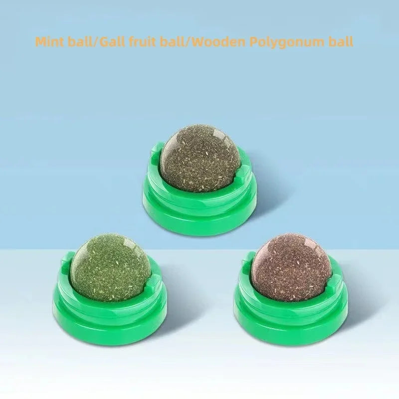 Rotating Catnip Ball Cat Toy Wall-Mounted Self-Playing Cat Teaser Boredom Relief Molar Biscuit Licking Toy Interactive Supplies